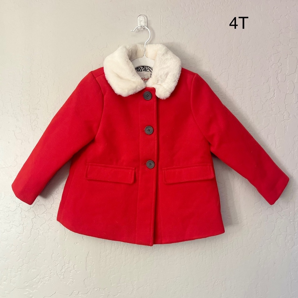 Cat&Jack 4T Red Peacoat with White Fur Collar